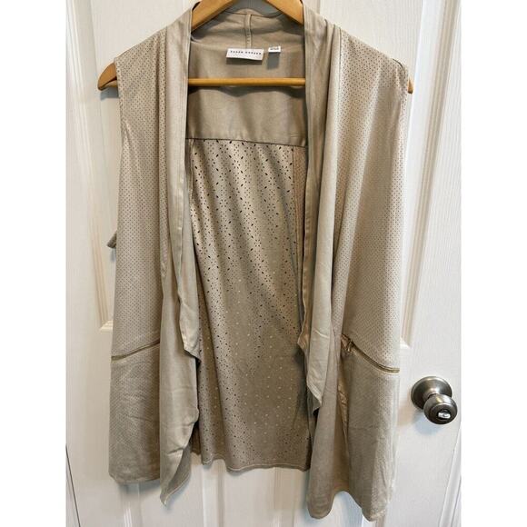 Susan Graver 1X Faux Suede Feel Vest Beige Large Zip Close Pockets New​ - Picture 1 of 11